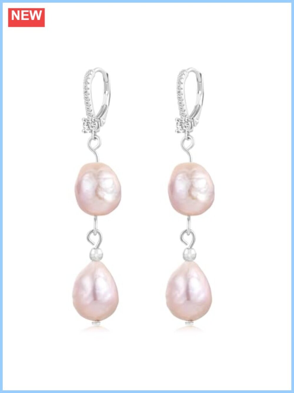 Baroque Freshwater Pearl Double Drop Earrings Sterling Silver Lever Back